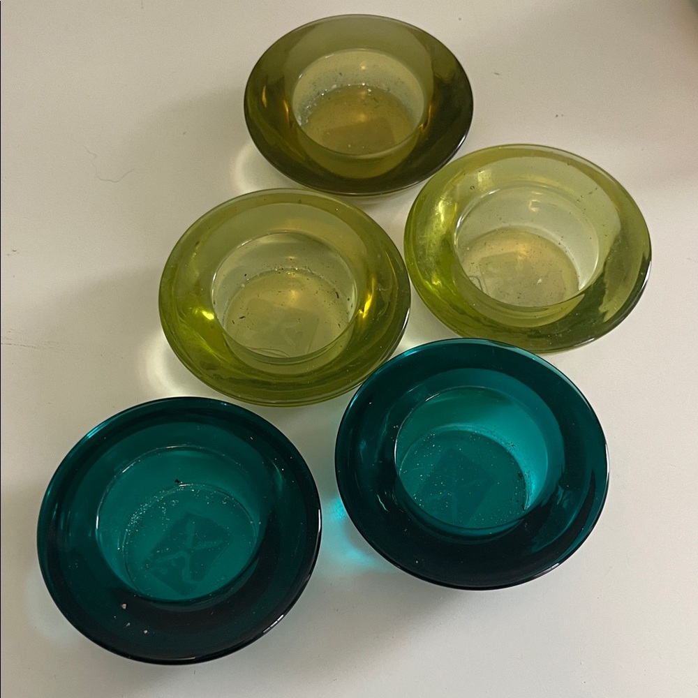 Crate&Barrel Green and Teal Glass Votive Bowl Set of 5